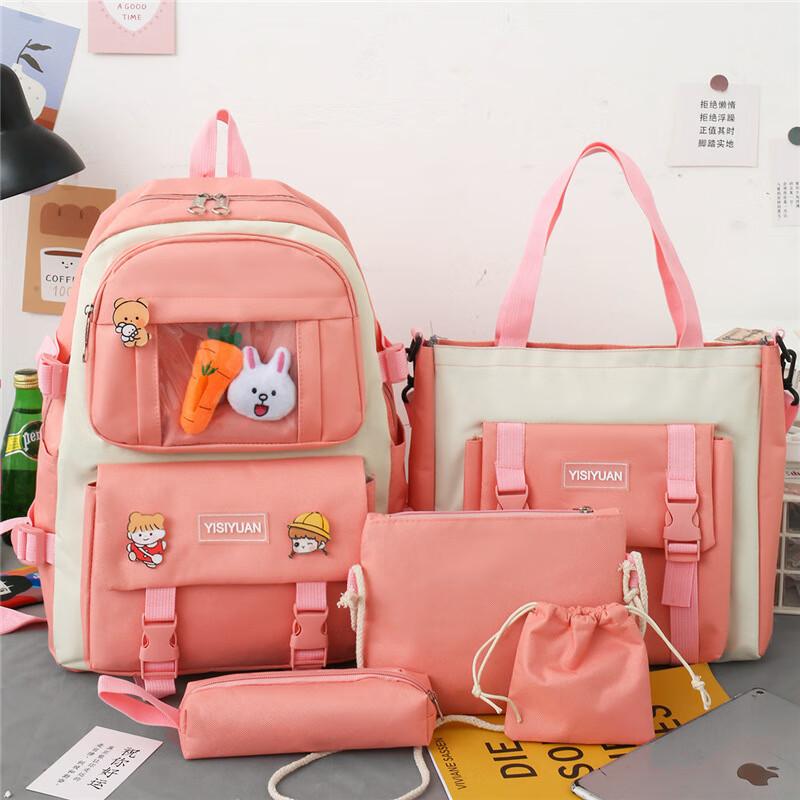 Sailena 5-Piece Canvas Student Backpack Set Large Capacity