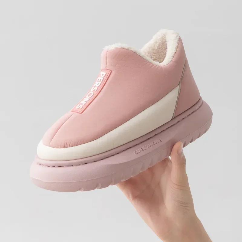 

Женские зимние ботинки на толстом каблуке, нескользящие, для снега, уличные, на платформе, из мягкого эластичного хлопка, для пар, слипоны 44-45 розовый