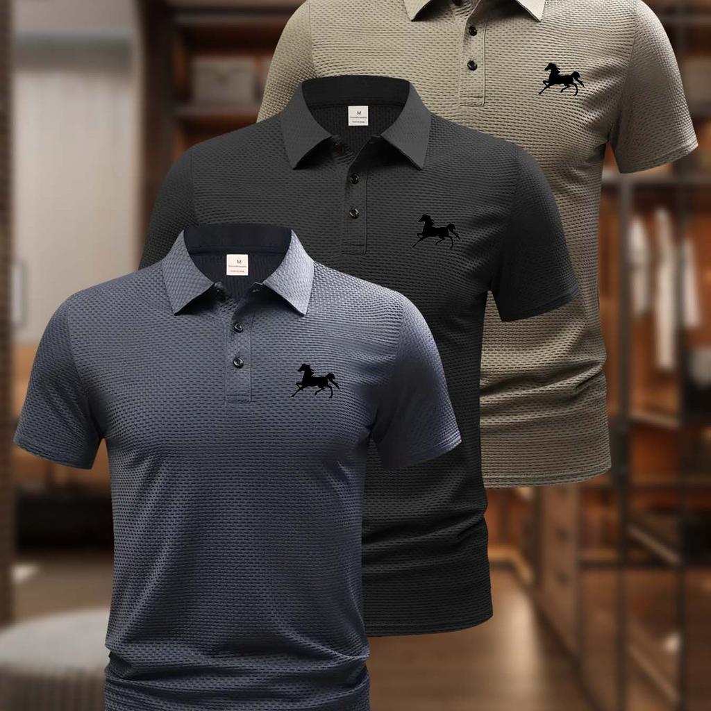 3pcs Men's Shirt for Summer, Quick-Drying Fabric, Solid Color Lapel Design, Multi-Color Set, Soft and Delicate, Comfortable and Versatile