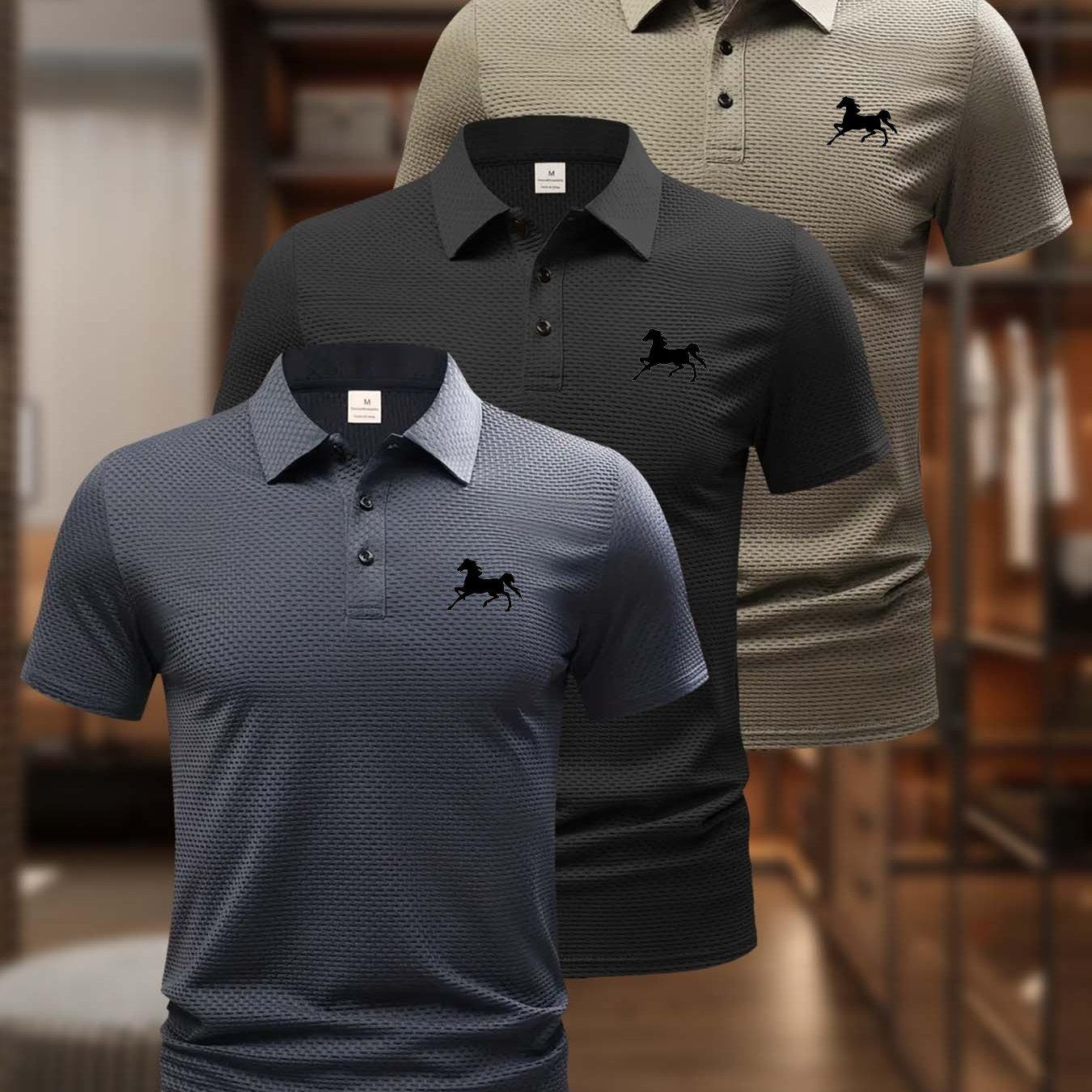 

3 шт. Мужская рубашка на лето, Быстросохнущая ткань, Однотонный дизайн с воротником, Набор разных цветов, Мягкая и нежная, Удобная и универсальная L серый/чёрный