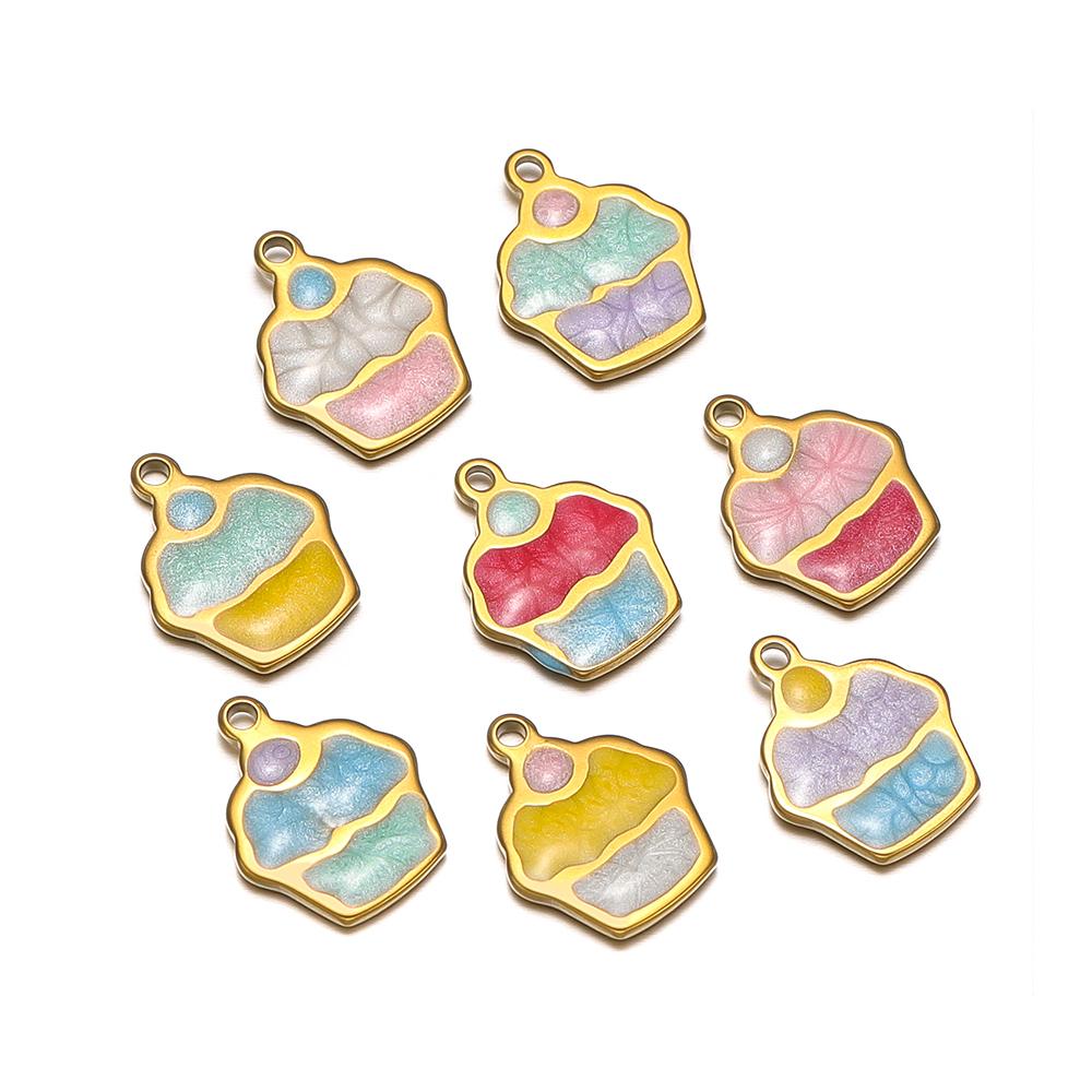 20pcs Stainless Steel 10mm Enamel Ice Cream Girls Bracelet Pendants Decoration Kids Summer Necklace Charms DIY Jewelry Making