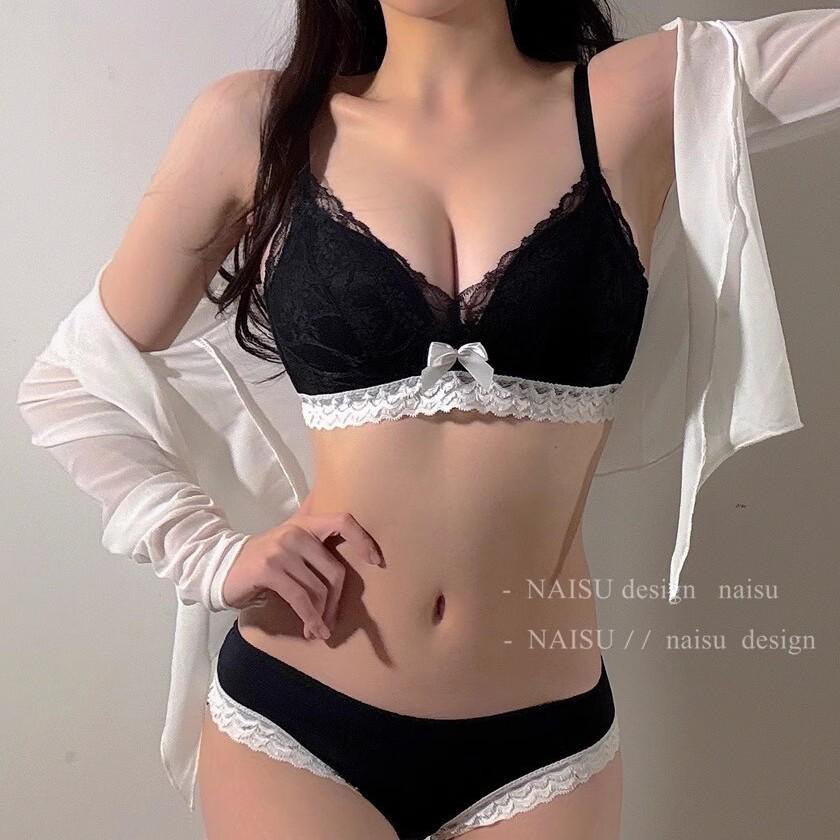 Französische Spitze Push-Up BH Set: Bügellos, Verstellbar, Seitenhalt, Anti-Durchhängen, Perfekt für kleine Brüste