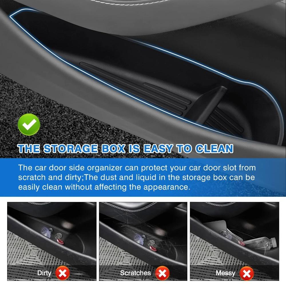 4PCS TPE Side Door Storage Box for Tesla Moldel Y Juniper 2025 2026 Model 3 Highland 2025-2026 Scratch-Resistant Trays Organizer
