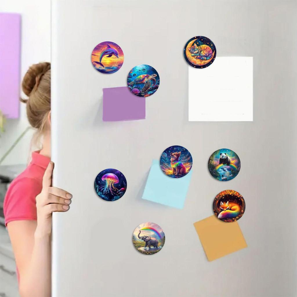 Dreamy Healing Animals: Crystal Glass Magnetic Refrigerator Magnets - Dolphin, Elephant, Panda, Sea Turtle, Fox, Cat & More