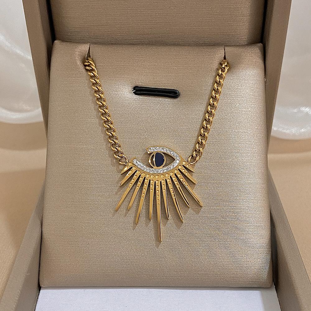 

Винтажные преувеличенные ожерелья-подвески из нержавеющей стали с золотым покрытием в виде сглаза для женщин, модное колье-чокер с дьявольским глазом Gold Color