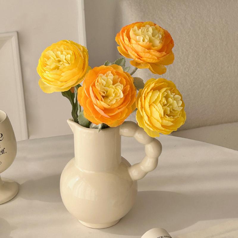 Artificial Silk Rose Flowers Elegant Peony Fake Flowers Plants Persian Ranunculus Bouquet Asian Buttercup Home Wedding Decor
