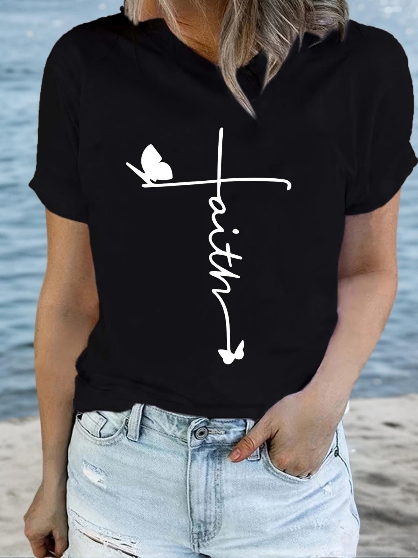 Faith Butterfly Cross Graphic Black T-shirt S