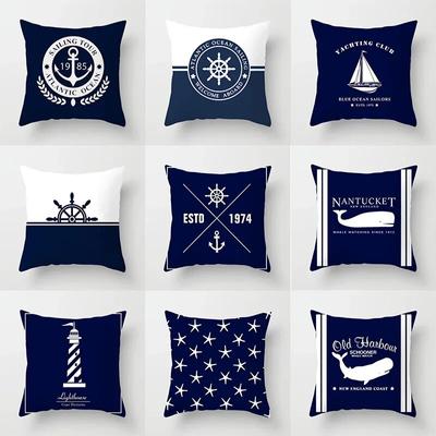 Capa de almofada de âncora de bússola para decoração de casa, almofada azul mediterrânea, presente, sofá, acessório de escritório, ornamento 45x45cm