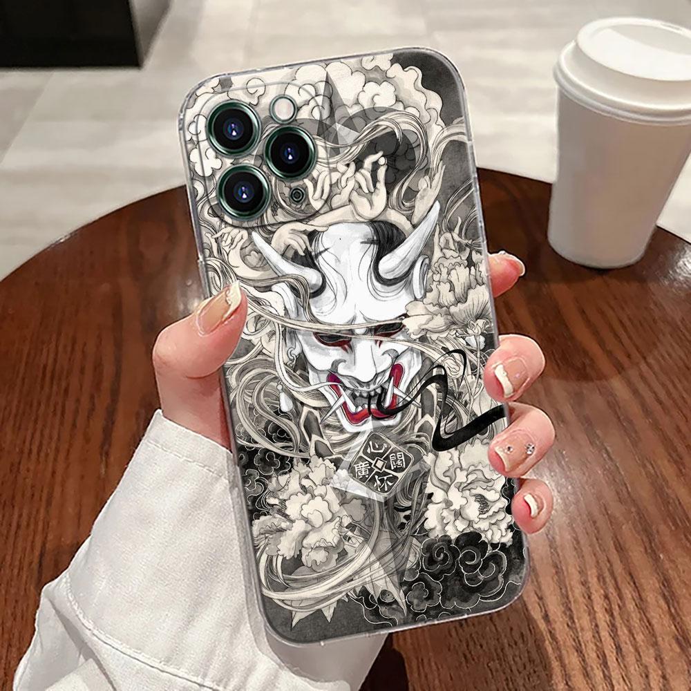 Samurai Ghost Hannya Ukiyo-E Mask Tattoo Case For Apple iPhone 17 16 15 14 13 12 11 Pro Max 16 Plus 16E 17Air 17Pro Phone Covers