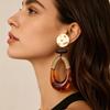 Melard Retro Dark Brown Oval Drop Earrings with Hammered Texture and Wrapped Thread