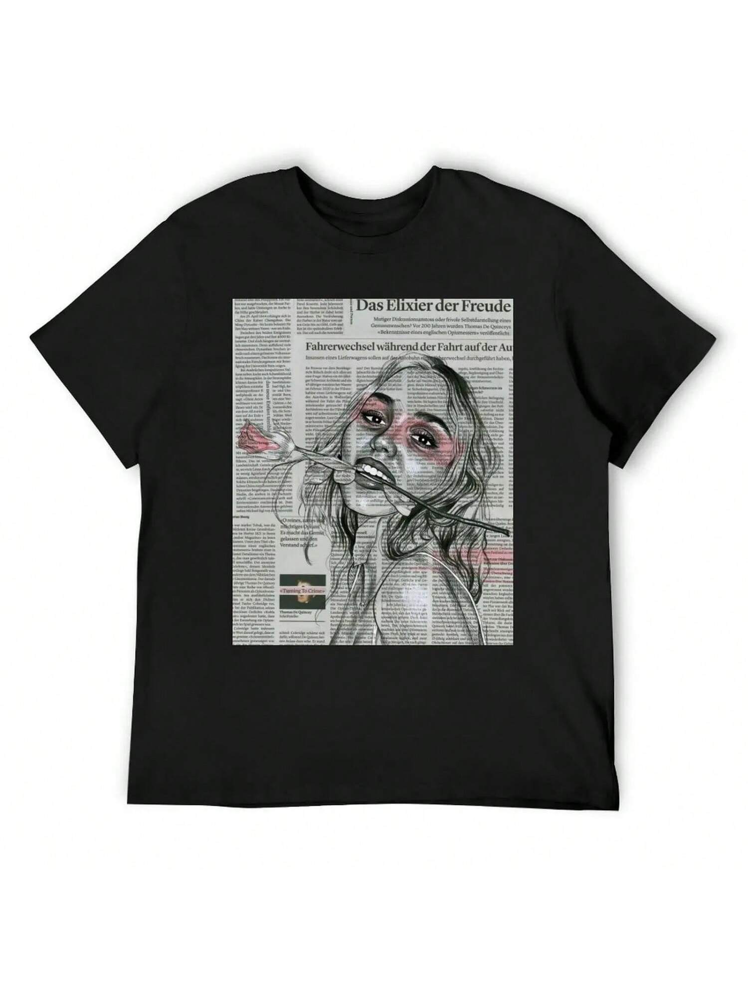 

Lily Rose Depp With Rose - Portrait On Newspaper (High Res) T-Shirt Funny Costumes Man T-Shirt Anime Stuff Mens Workout Shirts XXXXXL