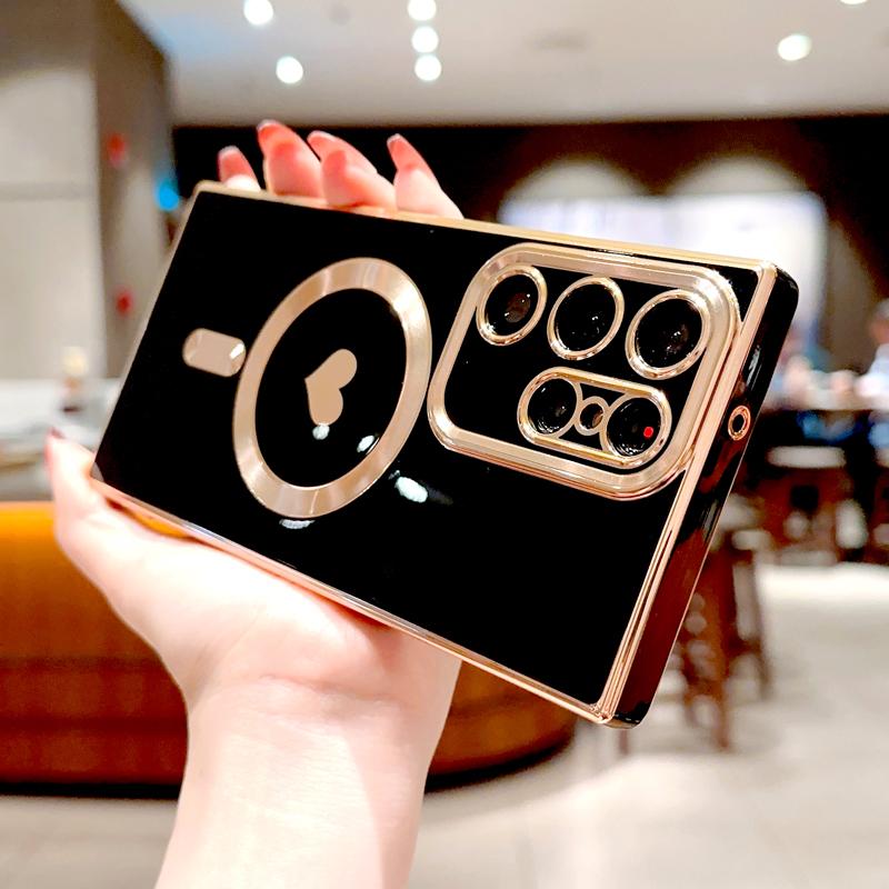 Plating Soft TPU Case For Samsung Galaxy S26 S25 S24 S23 S22 S21 Ultra Plus For Magsafe Magnetic Charge Love Heart Full Cover