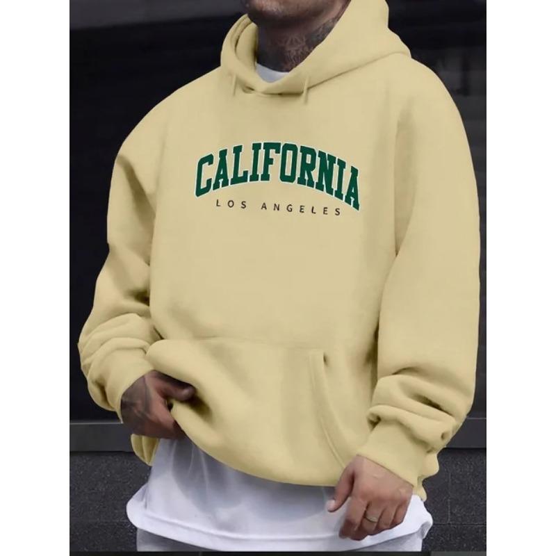 Spring Men s Casual Royal Blue Hoodie Graphic Print Pullover with Drawstring S бежевый