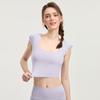 OEING Cloud Feel Square Neck Ruffle Sleeve Crop Sport Top with Fixed Cups