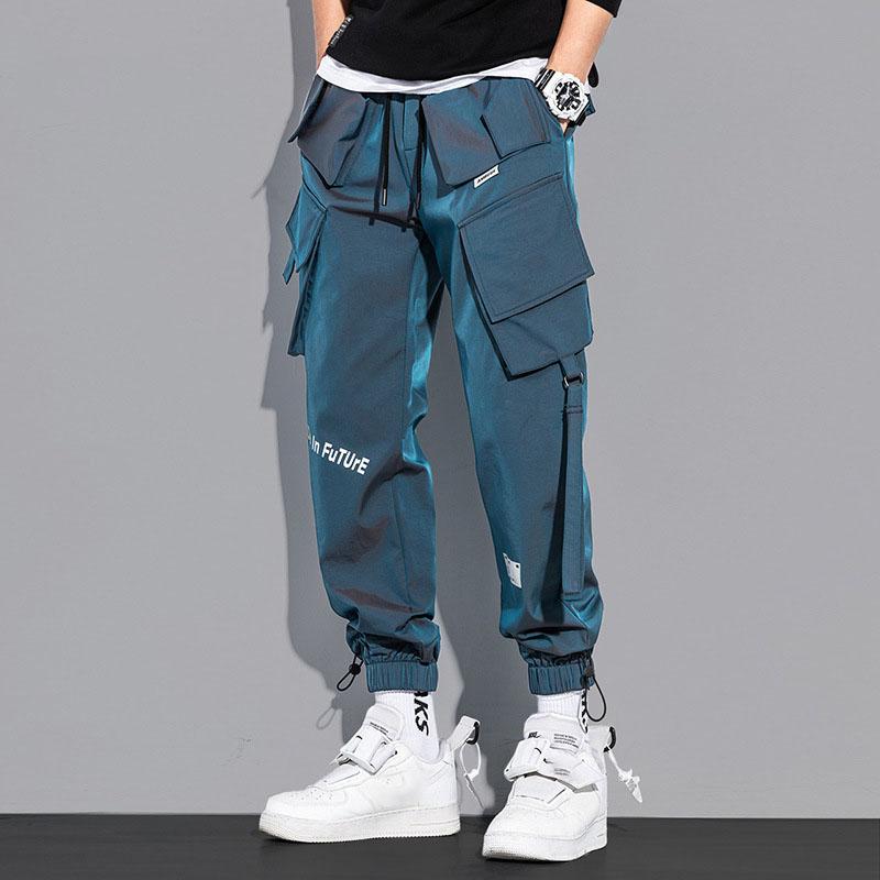 

Thin Streetwear Casual Pants Men Ribbons Harem Jogging Pants Male Slim Fit Spring Cargo Pants Multi-Pockets Women Trouser XXXL чорний