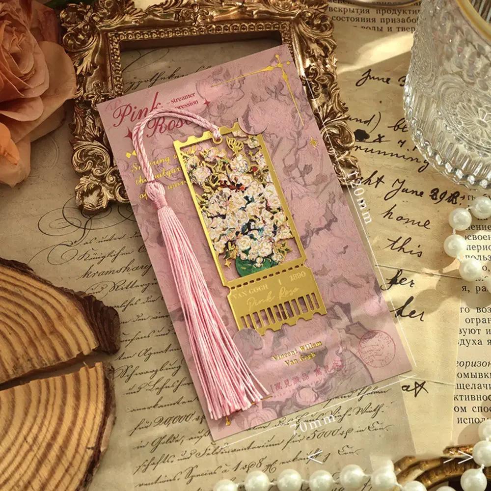 Ancient Literature Series Bookmark Creative Retro Painting Metal Hollow Bookmark With Tasse Handheld Hanger Reading Book Clip