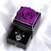 Conjunto de Presente Caixa com Rosa Artificial, Colar de Coração e Brincos para Mulheres, Mães, Aniversários, Dia dos Namorados e Dia das Mães