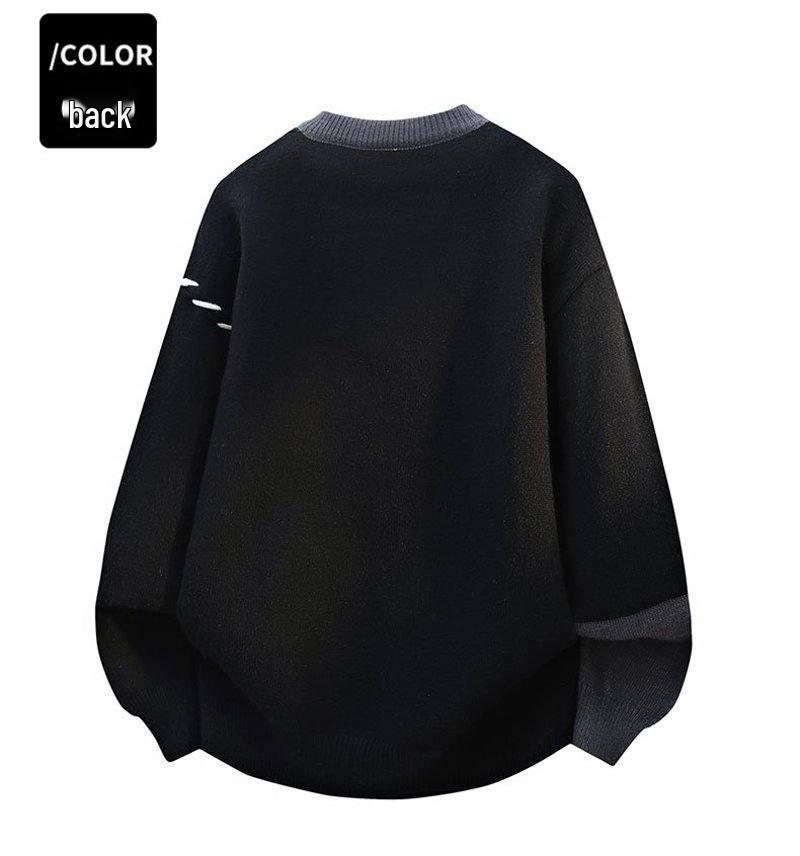 A/W 2025 Color Block Knit Sweater - Casual Couple's Round Neck Top