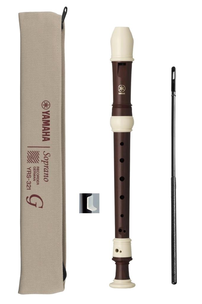 YAMAHA Soprano Recorder German Style Rosewood Style Finger Holder Cleaning Stick Recorder Cream Cloth Case Fingering Chart Made of ABS Resin YRS-321