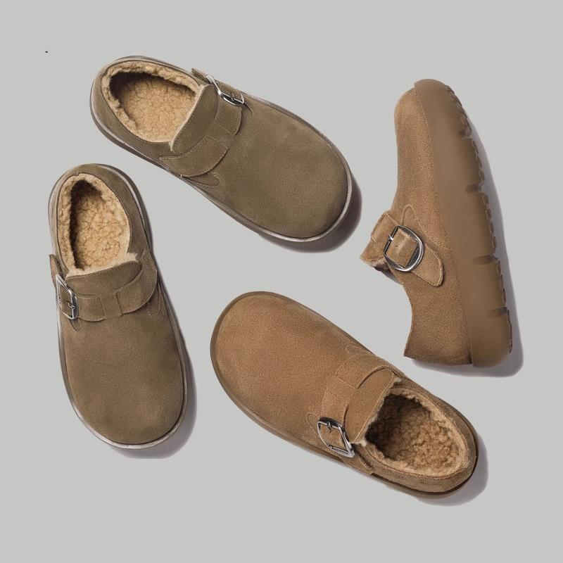 Leder Dicksohlige Flauschige Damen Winter Neu Retro Plüsch Verdickte Warme Baumwollschuhe Weichsohlige Einzelne Schuhe