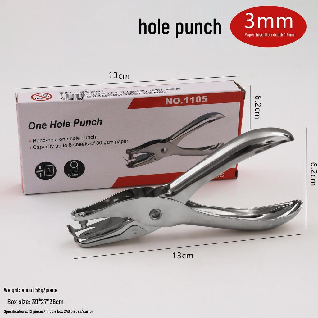 Metal Handheld Single Hole Punch for A4 Paper - Student Stationery