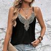 French Bohemian Solid Color Eyelet Lace Camisole Women Summer Spaghetti Strap Crochet Top Loose Cropped Blouse For Vacation & Beach