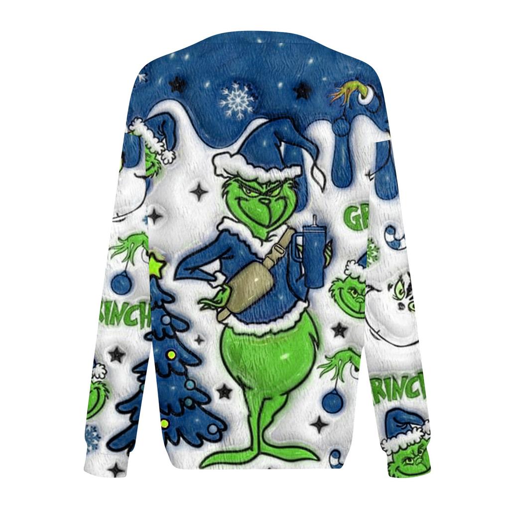Women's Fashion Round Neck Pullover Top Long Sleeve Tee Christmas Printed Sweatshirt