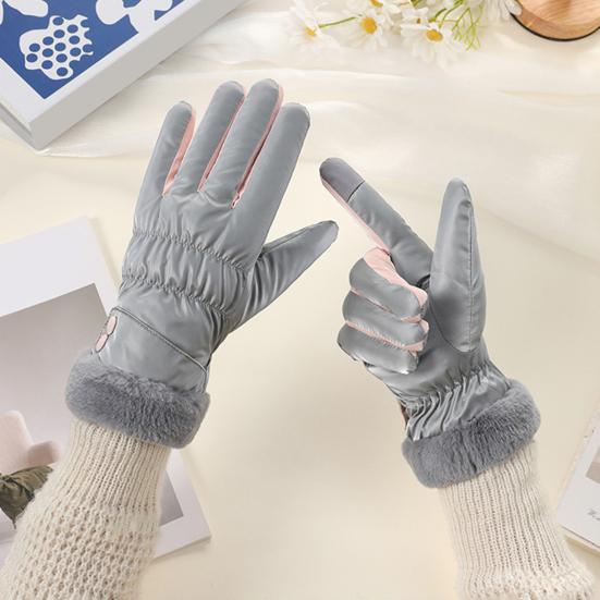 1 Pair Women Cycling Gloves Waterproof Wind-proof Touchscreen Fleece-Lined Gloves Winter Outdoor Cold Weather Warm Thick Full Finger Thermal Gloves