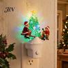 Kleiner Raum Nachtlicht Weihnachten Stecker-LED-Licht, Harz Leuchtender Baumlampe mit Kinder Rentierförmigem Wippen-Design, Wanddekor für Schlafzimmer Flur,