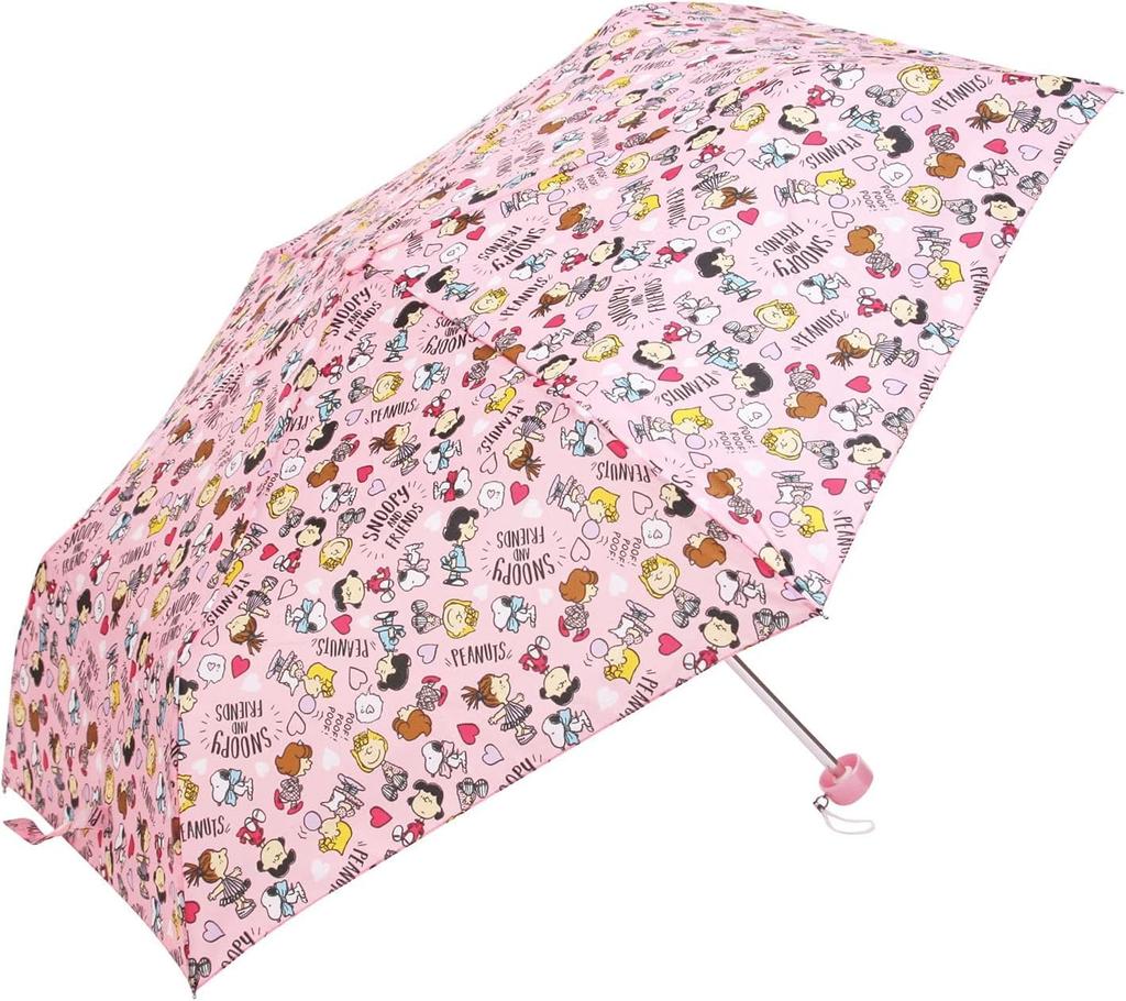 Basic Standard Folding Umbrella with 50cm Safety Cute Snoopy Character Pink Case, Mini, Lock, Design,
