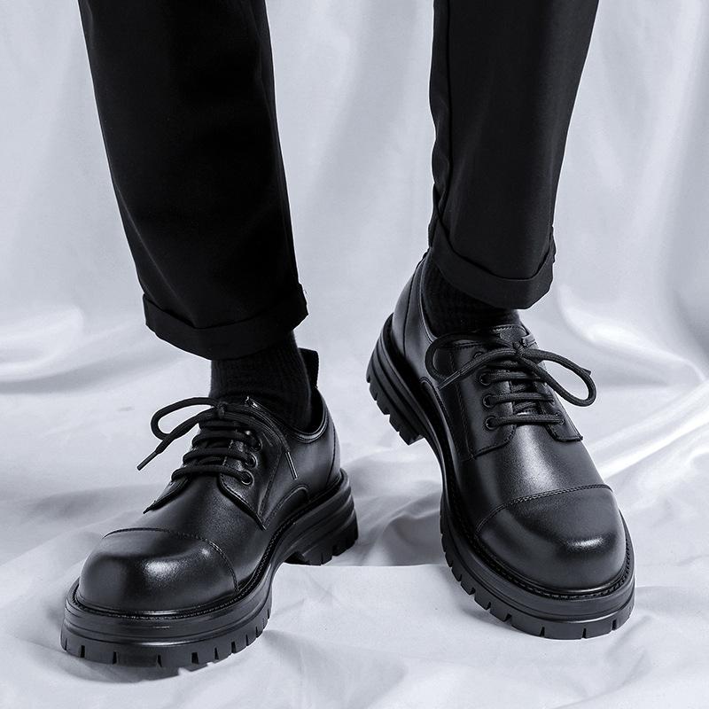 Fashion Casual English Platform Derby Shoes for Men Fashion Cow Leather High Sense Black Wedding Groom Low-top Platform Shoes Man