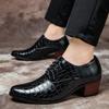 Mens Stylish Chunky Heel Loafers With Stone Texture 5cm Height Increase Casual Dress Shoes Short Stature