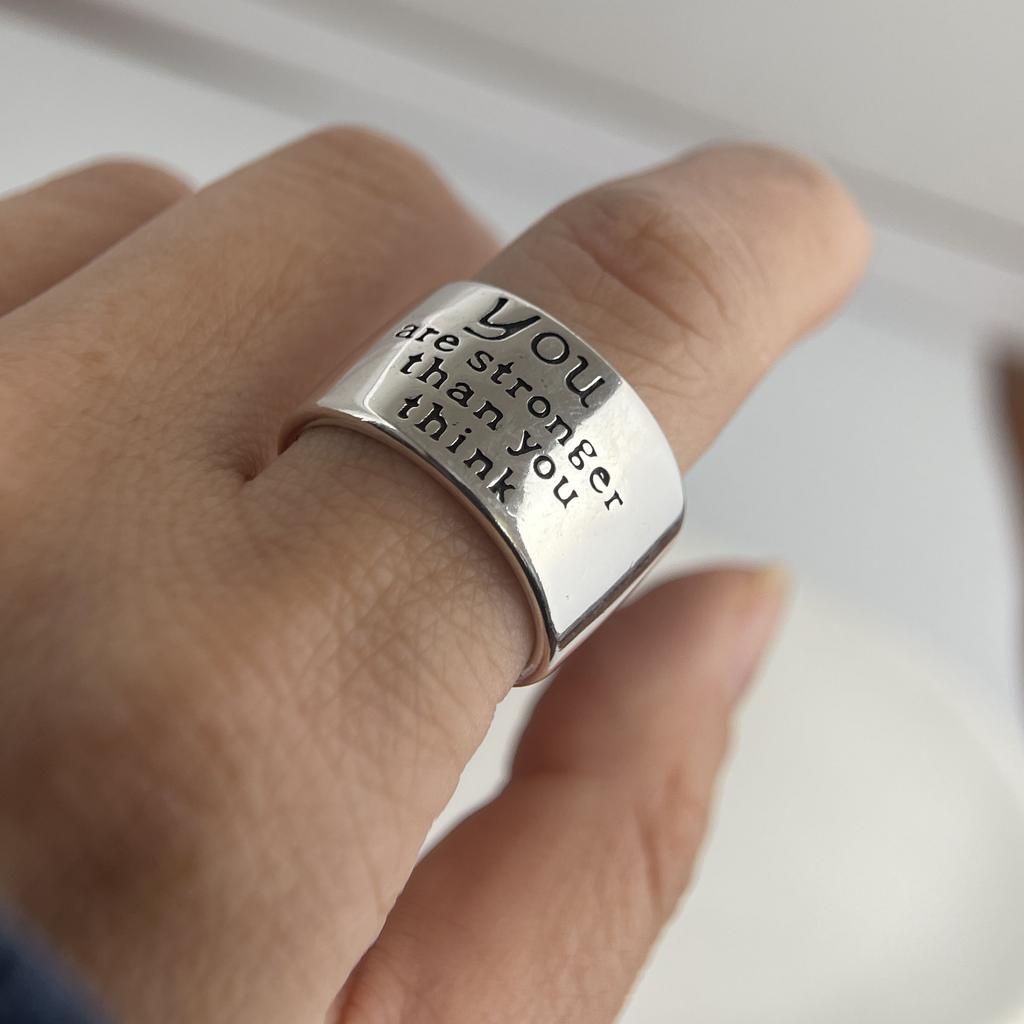 925 Silver Rings For Women Men Wide Vintage Letters Open Ring For Birthday Party Gift