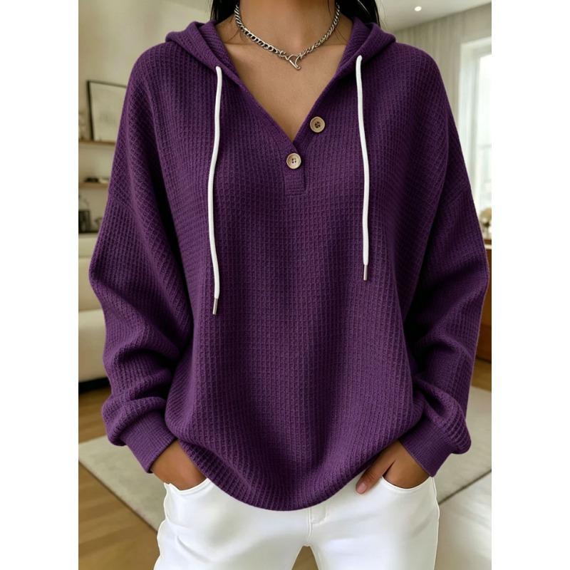 Women S Loose Fit Drawstring Hooded Waffle Knit Sweatshirt