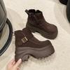 Designer Hohe Plateau Stiefeletten Damen Wildleder Lederschuhe Damen Herbst Winter Schneestiefel Trend Gehen Botas Mujer 9,5CM