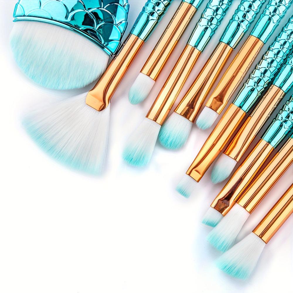 Mermaid Makeup Brush Set: 10-Piece Collection for Eyeshadow, Powder, Highlighter & Blush