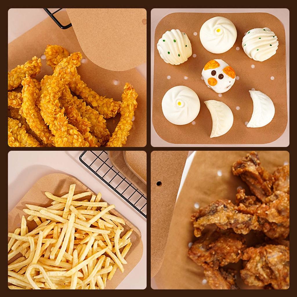 100pcs Air Fryer Paper 6.5inch 16.5cm Disposable Air Fryer Liners Square Paper Non-Stick Steaming Mat Oil-Absorbing Paper