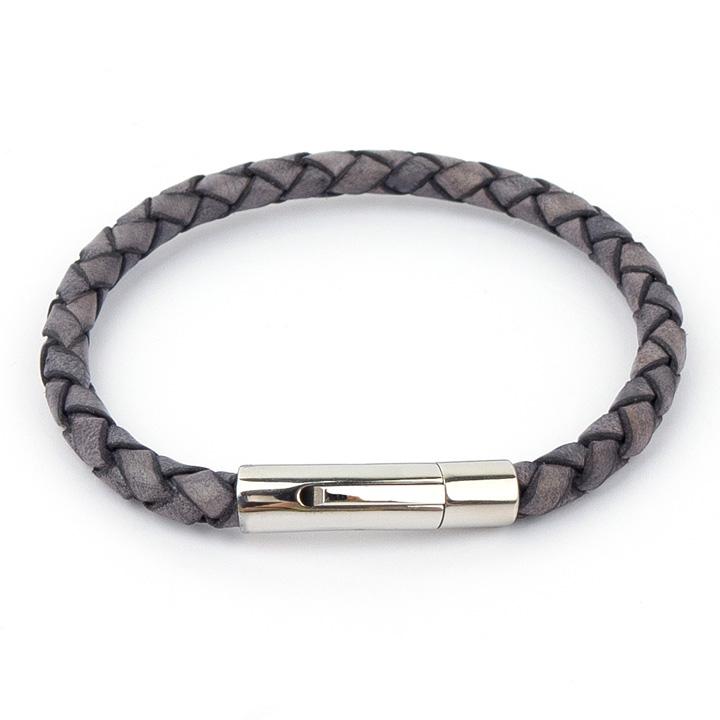 Glory_Arden [Unisex] Surgical Steel Vintage Gray Leather Bracelet / Ghmb-164