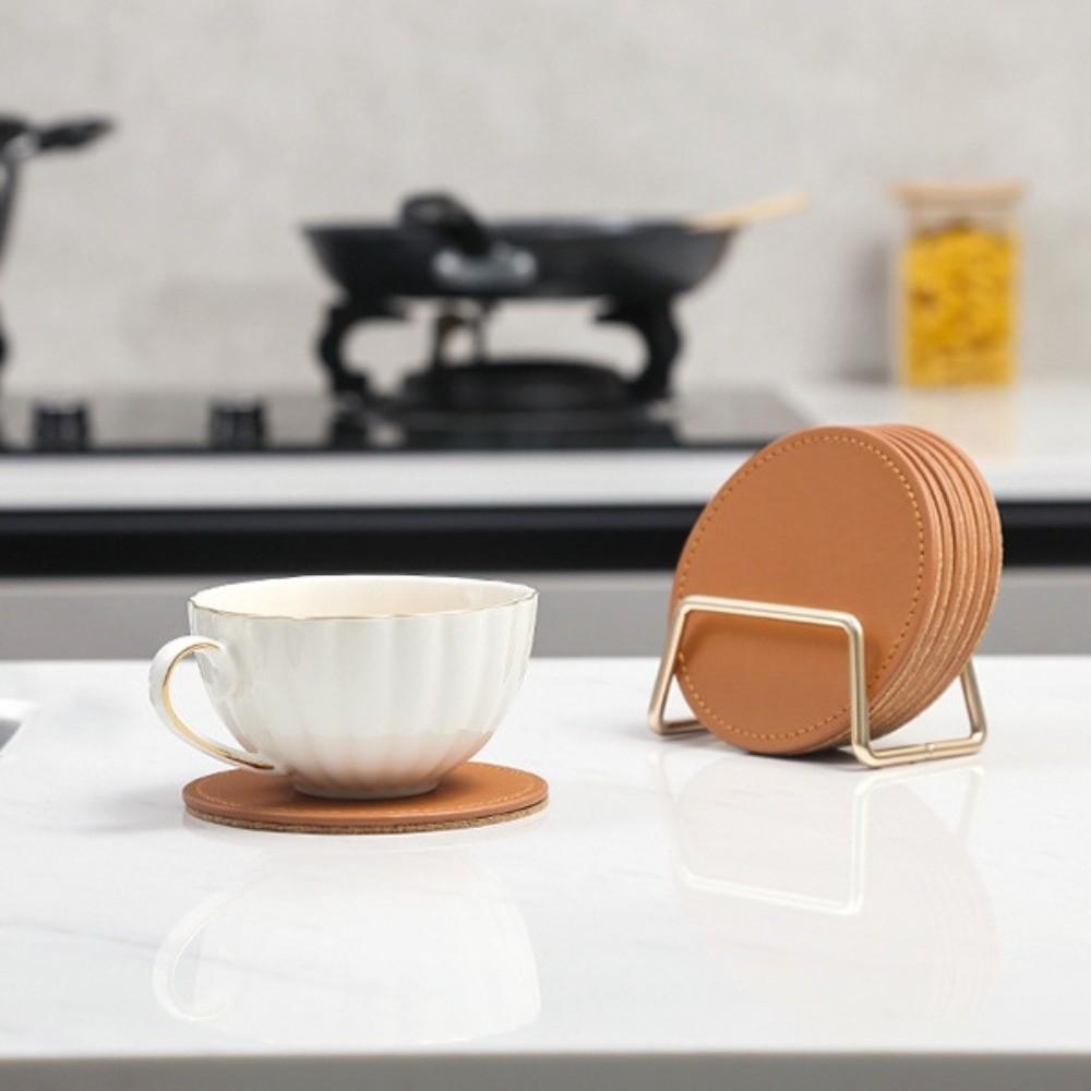 Holder Set Drink Cup Mat Waterproof Coffee Mug Cushions Elegant PU Leather Cork Coaster  Bar