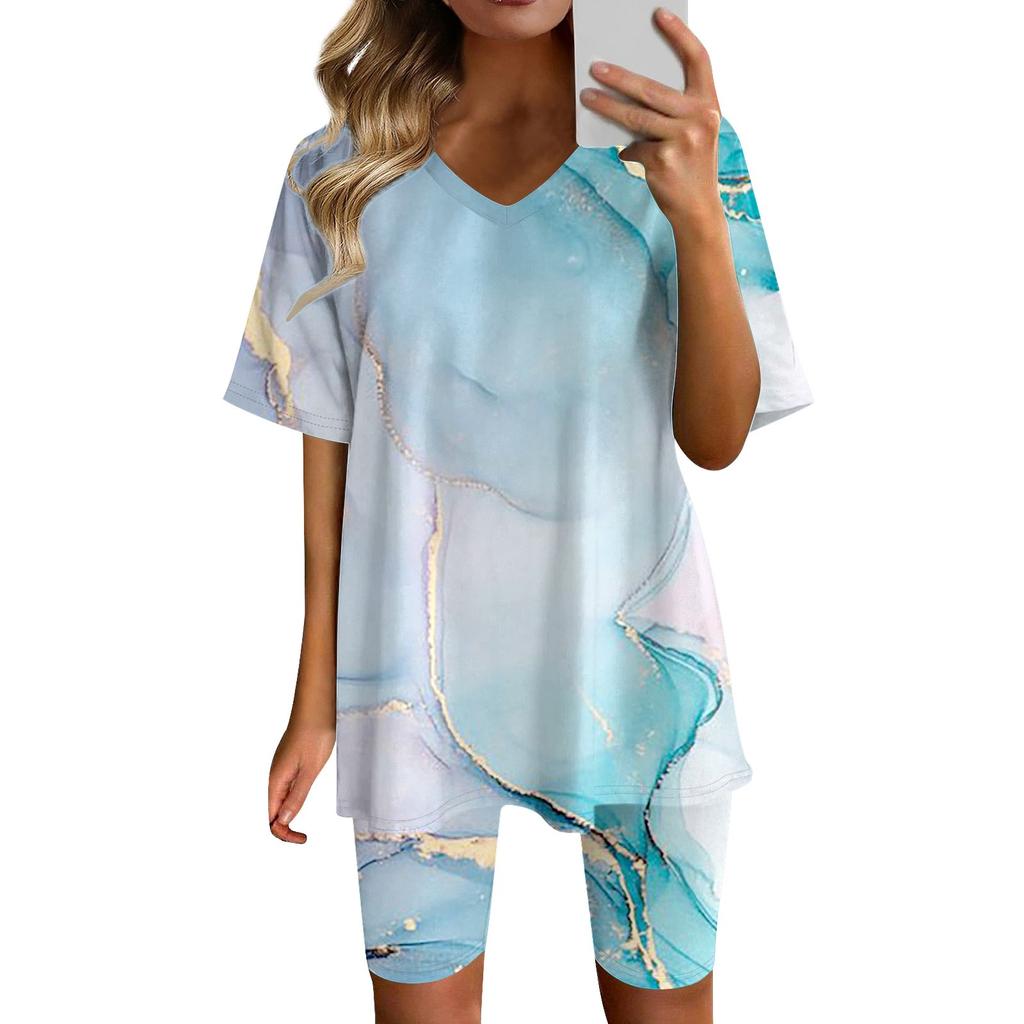 Womens Loungewear Two Piece Outfits For Women Summer V Neck T-Shirt Tops Shorts Workout Sports Tracksuit