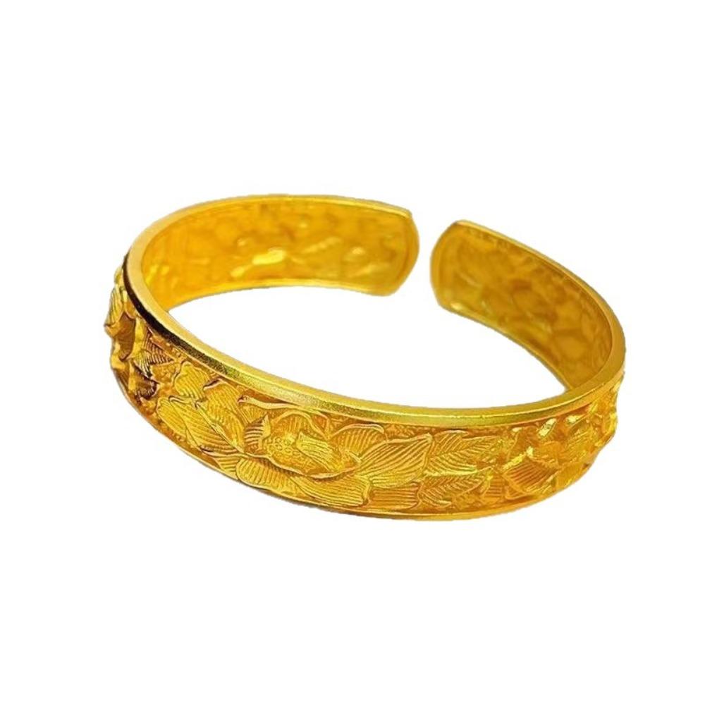 Opening Chinese Style Bangle Wide Wrist Jewelry Classical Golden Bracelets Groom