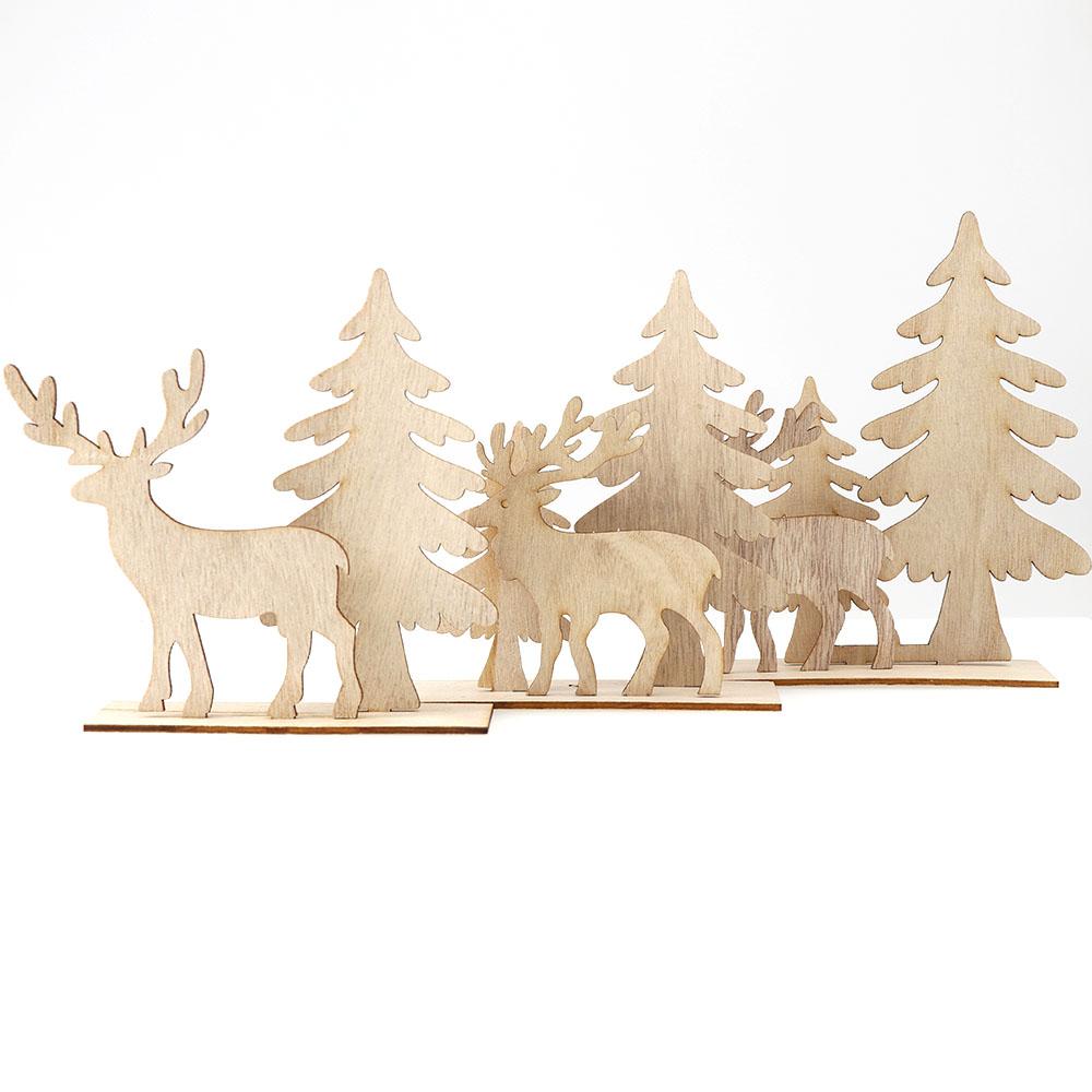 1Pc Wooden 3D DIY Assemble Craft Ornaments Decorations Christmas Reindeer Santa Claus,for Christmas Party Home Desk Decor