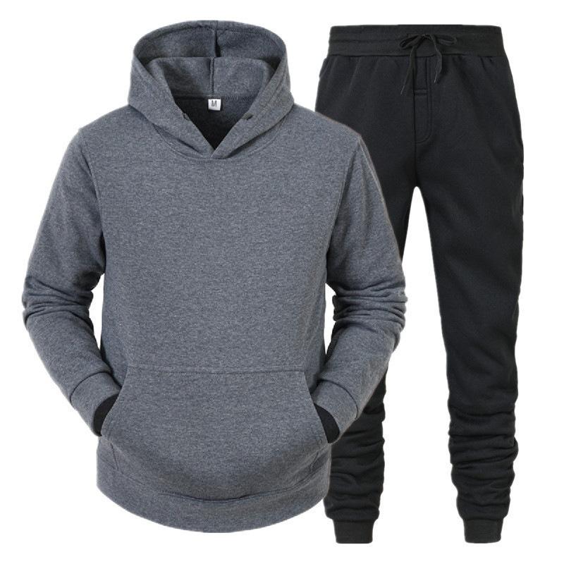 Autumn and winter men's hooded pullover sweater set casual sports hoodie sweater trousers two-piece set