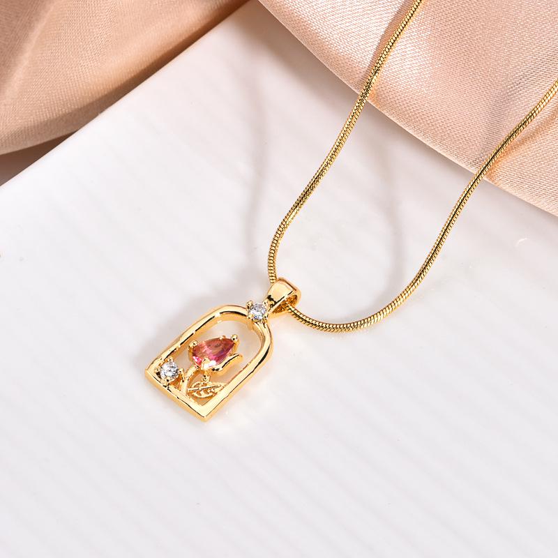 18k Gold Plated Copper Zircon Necklace: Fashionable, Non-Fading, Lightweight Clavicle Chain Jewelry