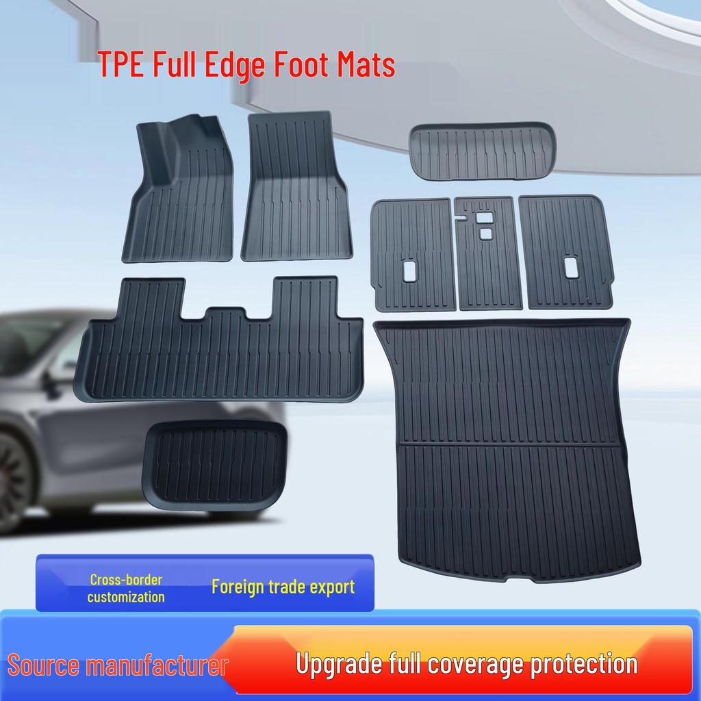 Tesla Model Y Floor & Trunk Mats Set - TPE Full Coverage, Includes Front/Rear and Integrated Backrest Mats