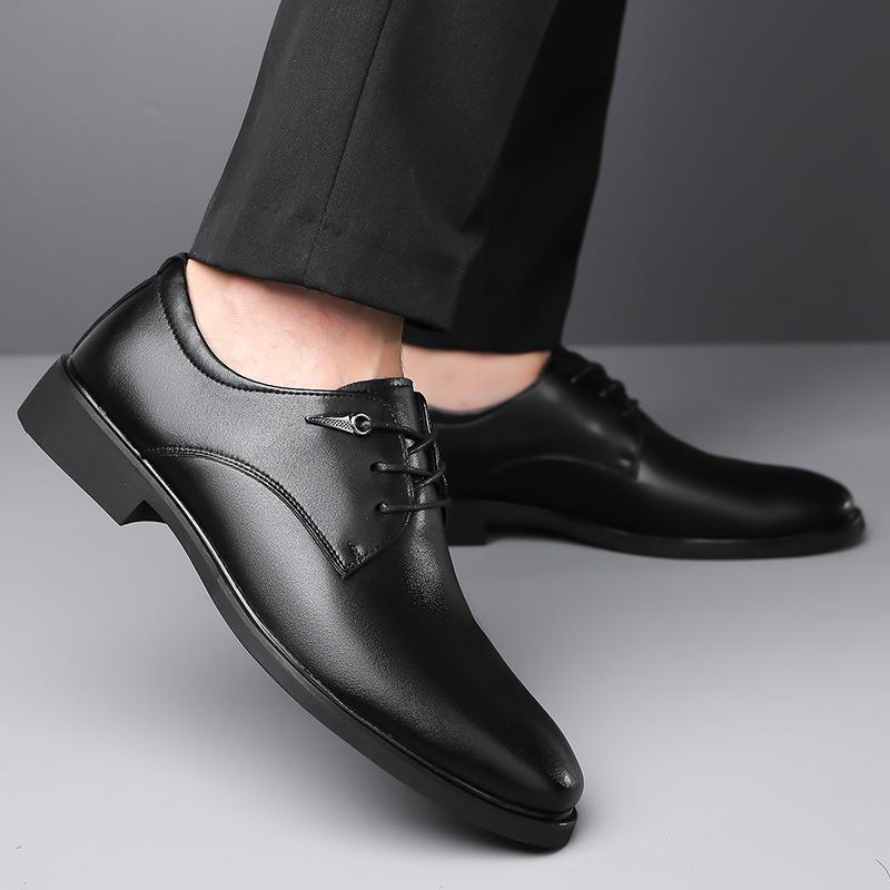 Skórzane buty męskie, biznesowe, sznurowane, do pracy, eleganckie, skórzane, oddychające, w stylu brytyjskim