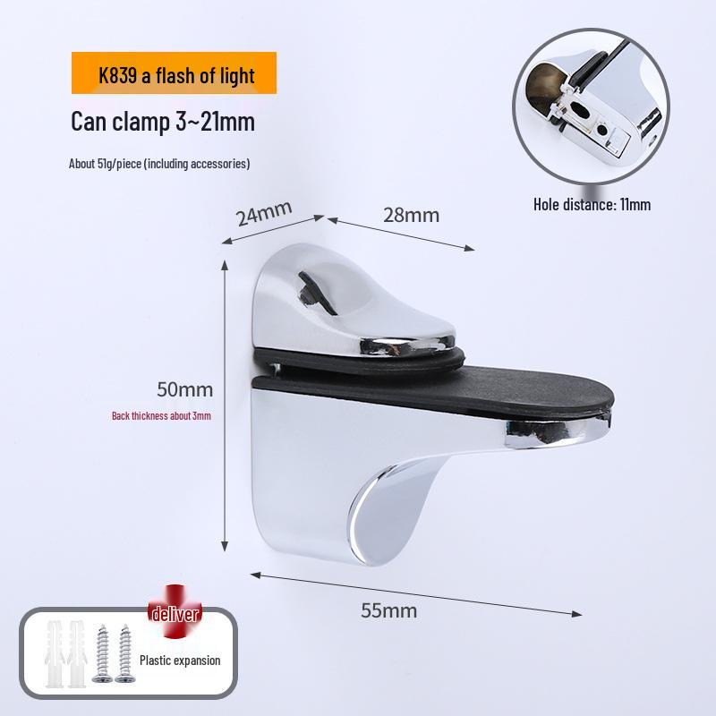 Zinc Alloy F-Shaped Glass Clip: Bathroom/Kitchen Shelf Support Bracket