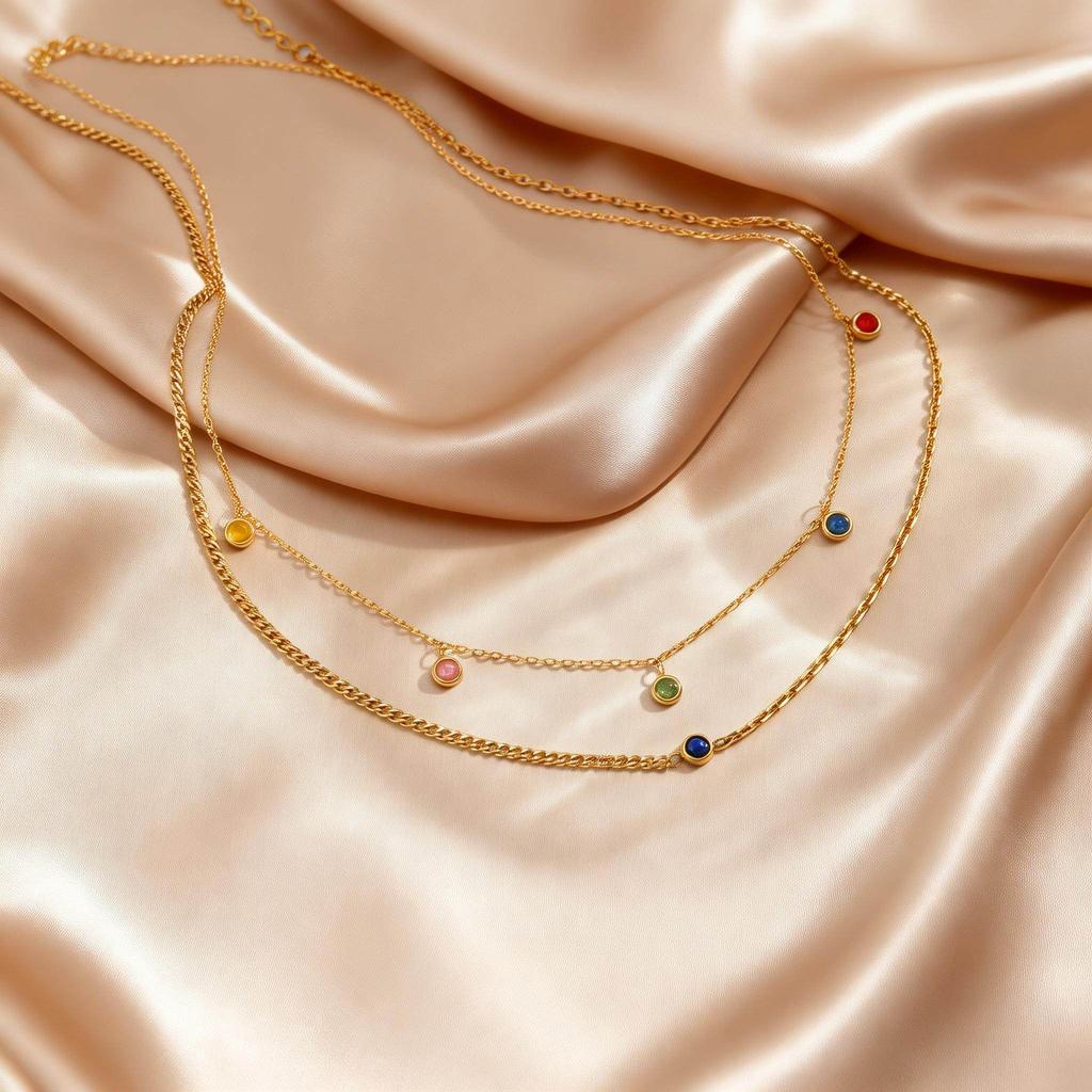Luxury Elegant Colorful Round Natural Stone Pendant Necklace Exquisite Aesthetic Stainless Steel Jewelry Gifts for Women
