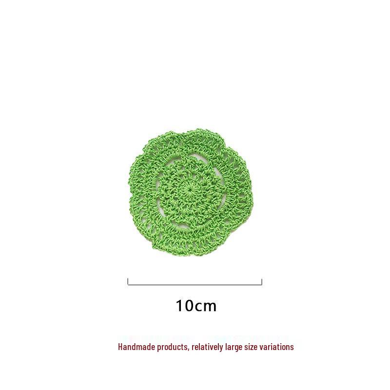 Beige Hand-Crocheted Cotton Fabric Insulation Coaster & Placemat with Large Hollow Lace Design