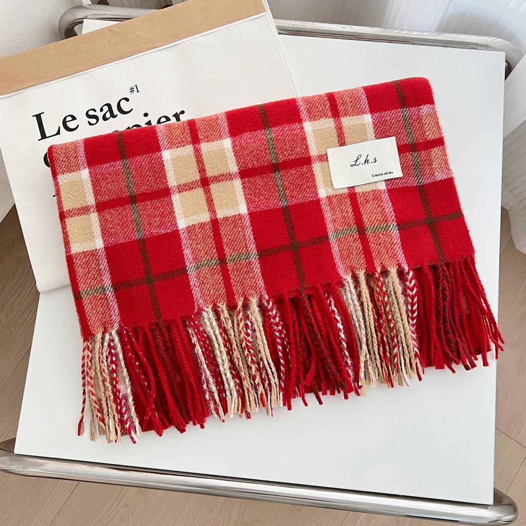 New autumn and winter plaid scarf imitation cashmere Korean version simple and versatile warm shawl student fringed scarf